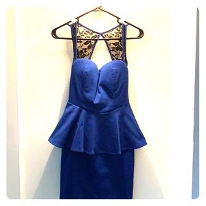 Blue with Black Lace Peplum Dress